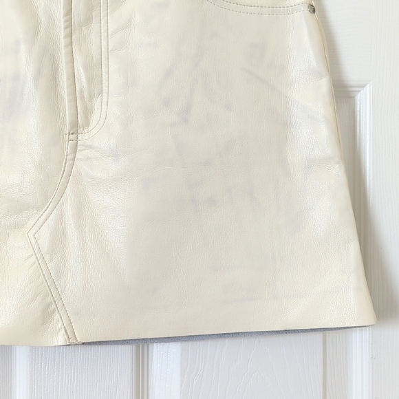 Frame Le High 'N' Tight Recycled Leather A-Line Mini Skirt Cream 30 - Picture 9 of 12
